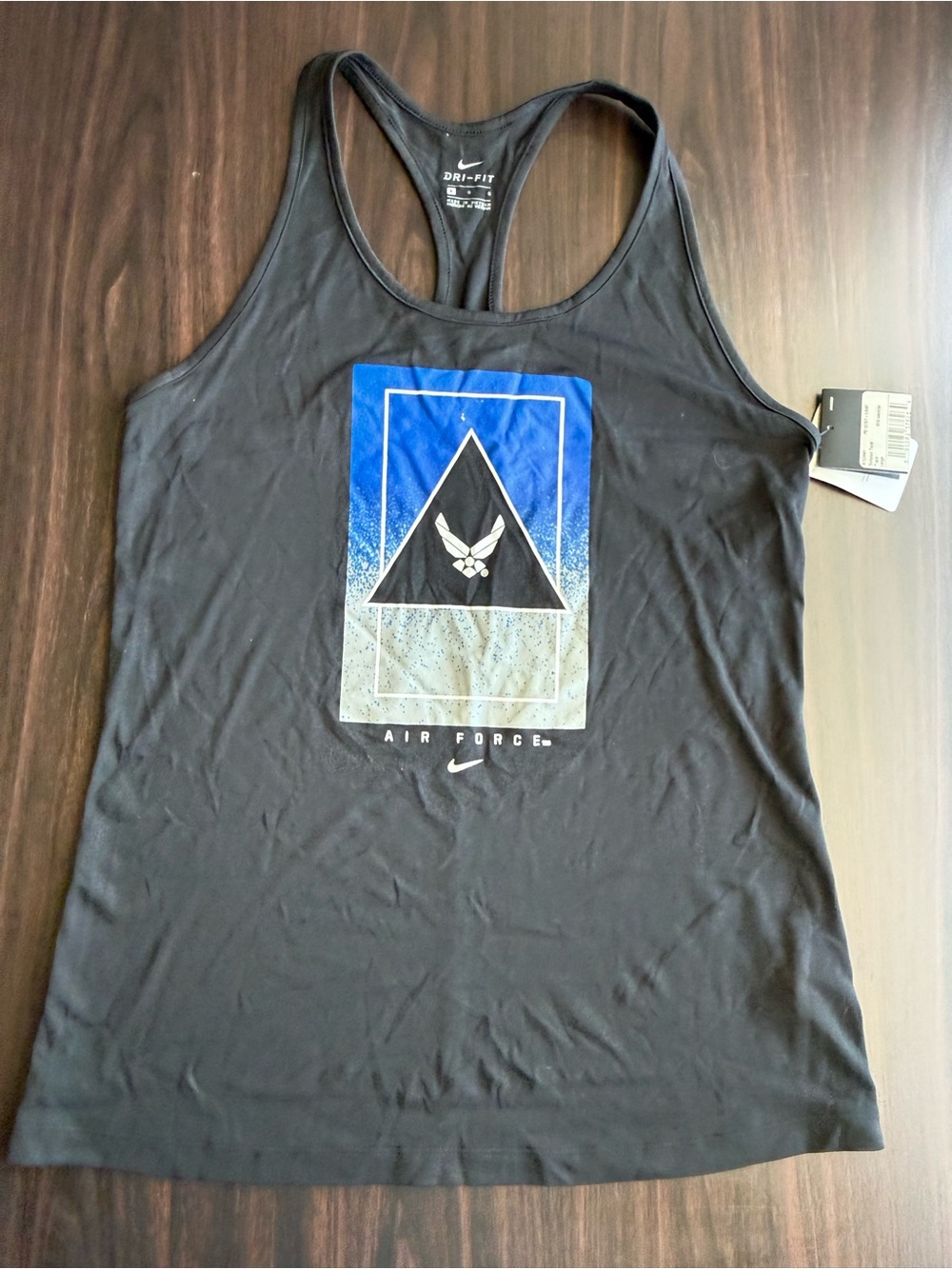 Nike Black Racerback Dri-FIT Tank with Blue and White Air Force Graphic